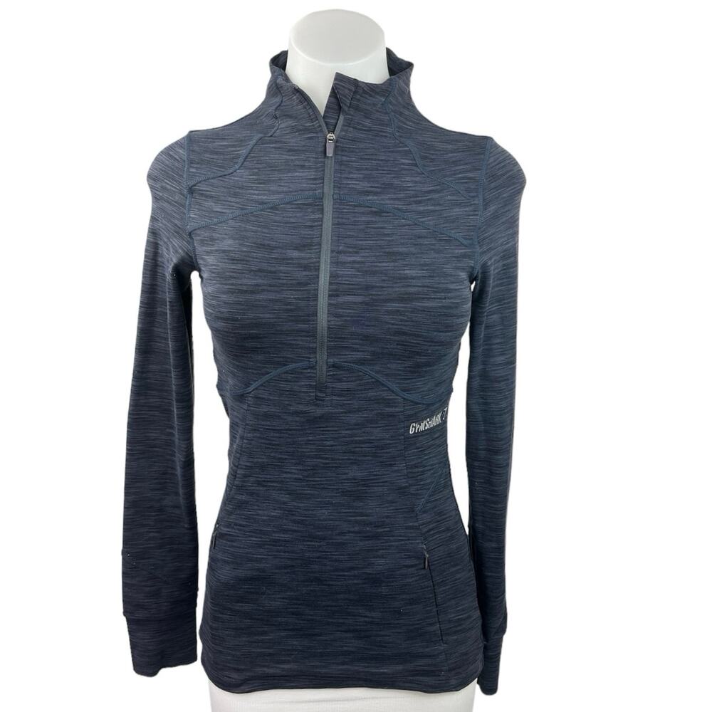 Gymshark Blue Gray Half Zip Long Sleeve Pullover Activewear Sweatshirt Top Sz XS